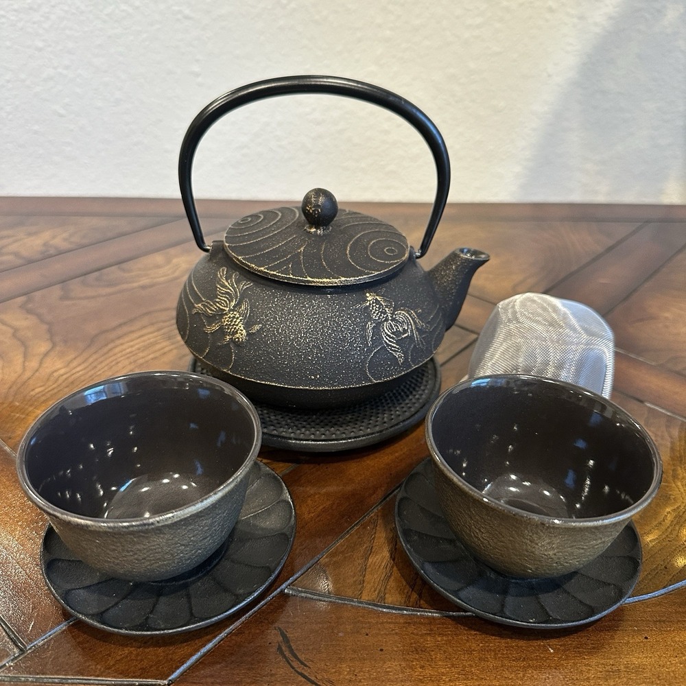 Iwachu Japanese Iron Teapot Tetsubin Set‎ 8 Pieces Goldfish Cast Iron 21oz